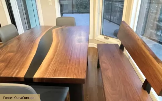 como fazer uma mesa com madeira e resina