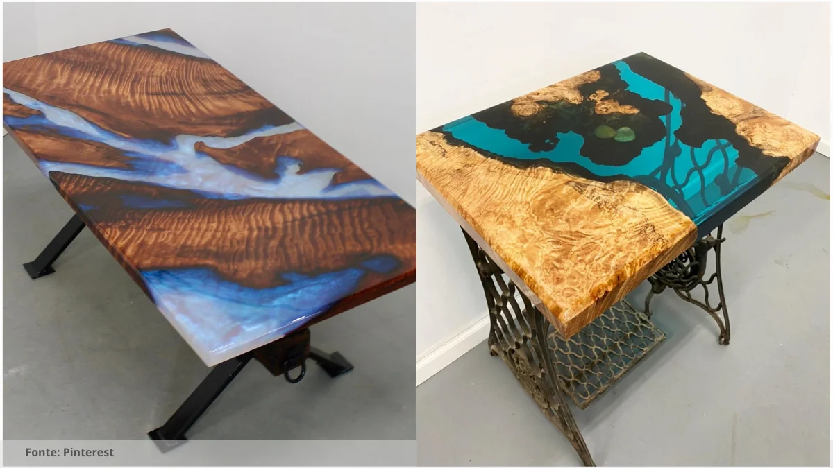 Mesa com resina colorida