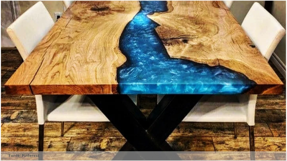 Mesa de resina com vidro quebrado