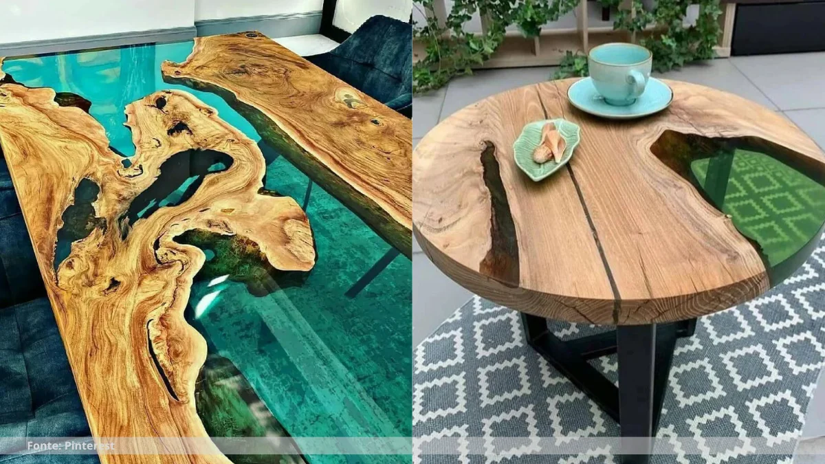 Resina em mesa de madeira