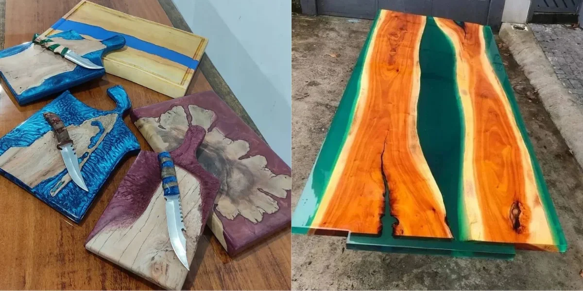 Resina em mesa de madeira