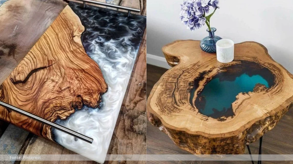 Tampo de mesa com resina epoxi