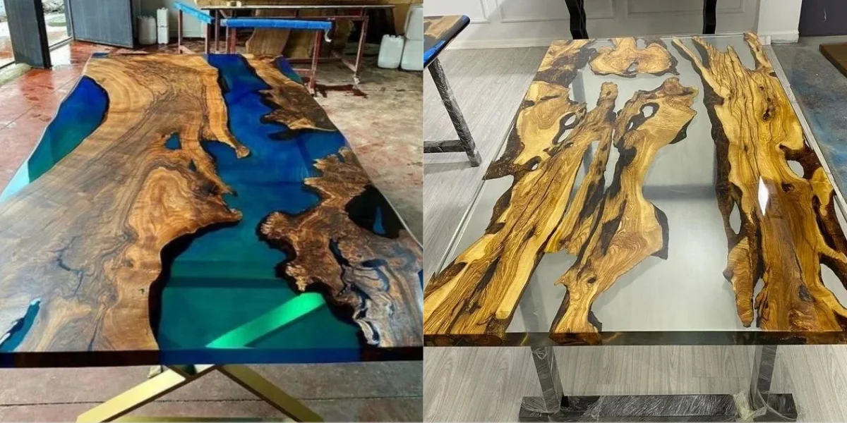 Tampo de mesa com resina epoxi