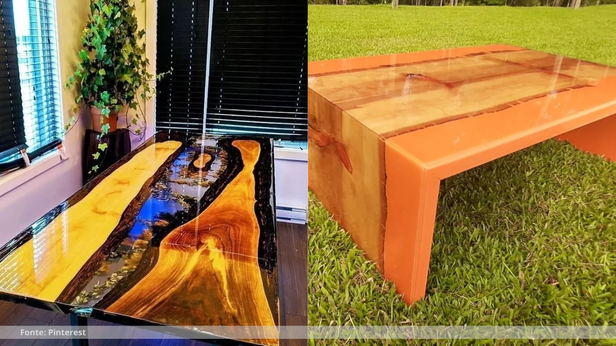 Mesa rustica com resina