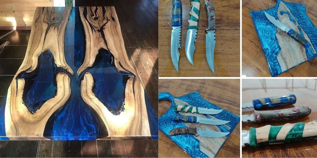 Mesa rustica de madeira com resina