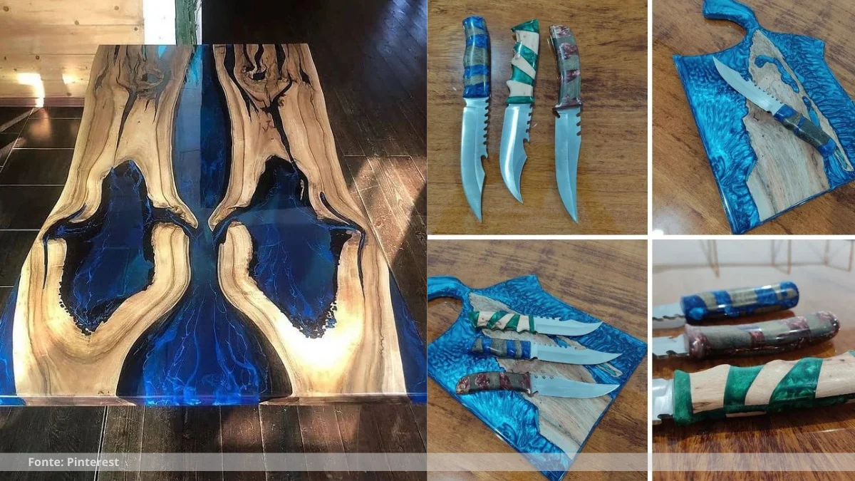 Mesa rustica de madeira com resina Mesa rustica de madeira com resina