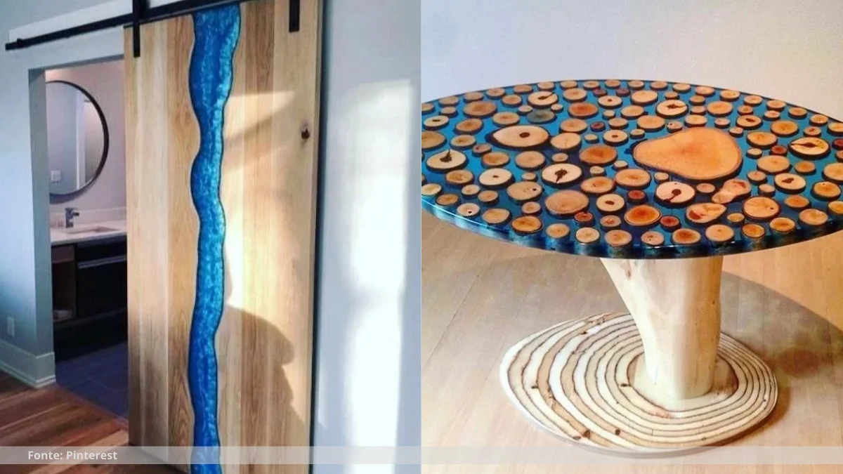 Mesa rustica de madeira com resina Mesa rustica de madeira com resina