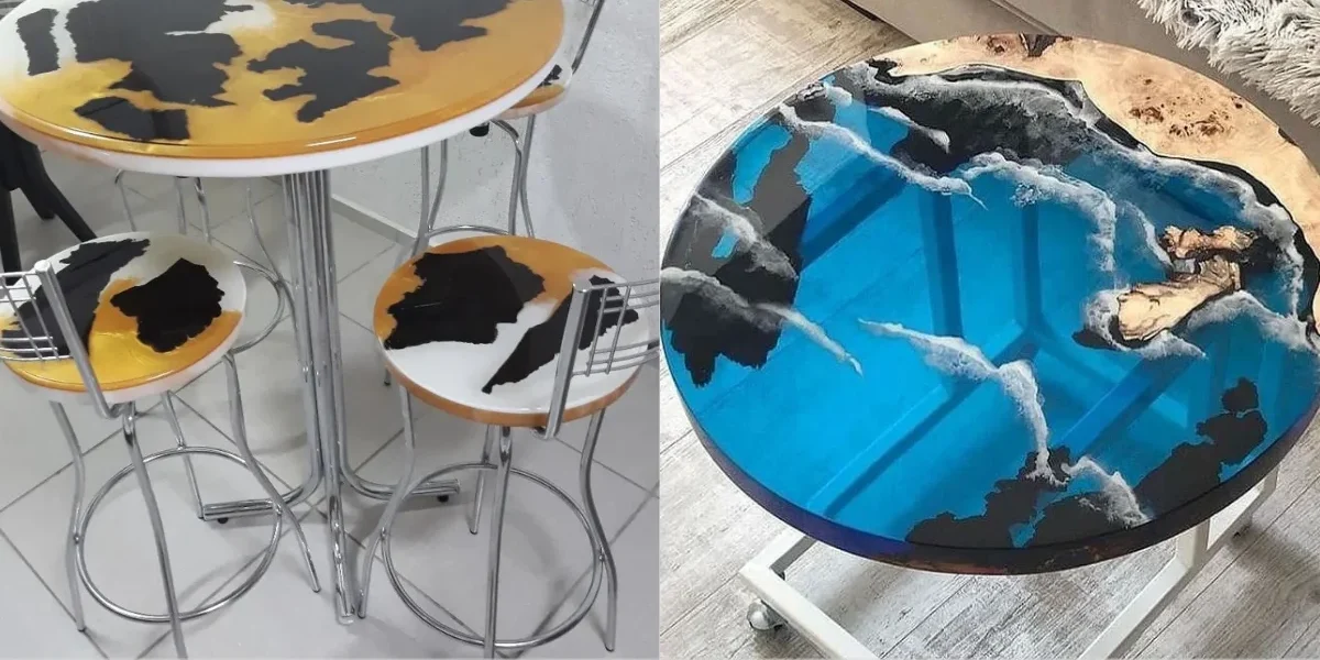 Mesa rustica com resina