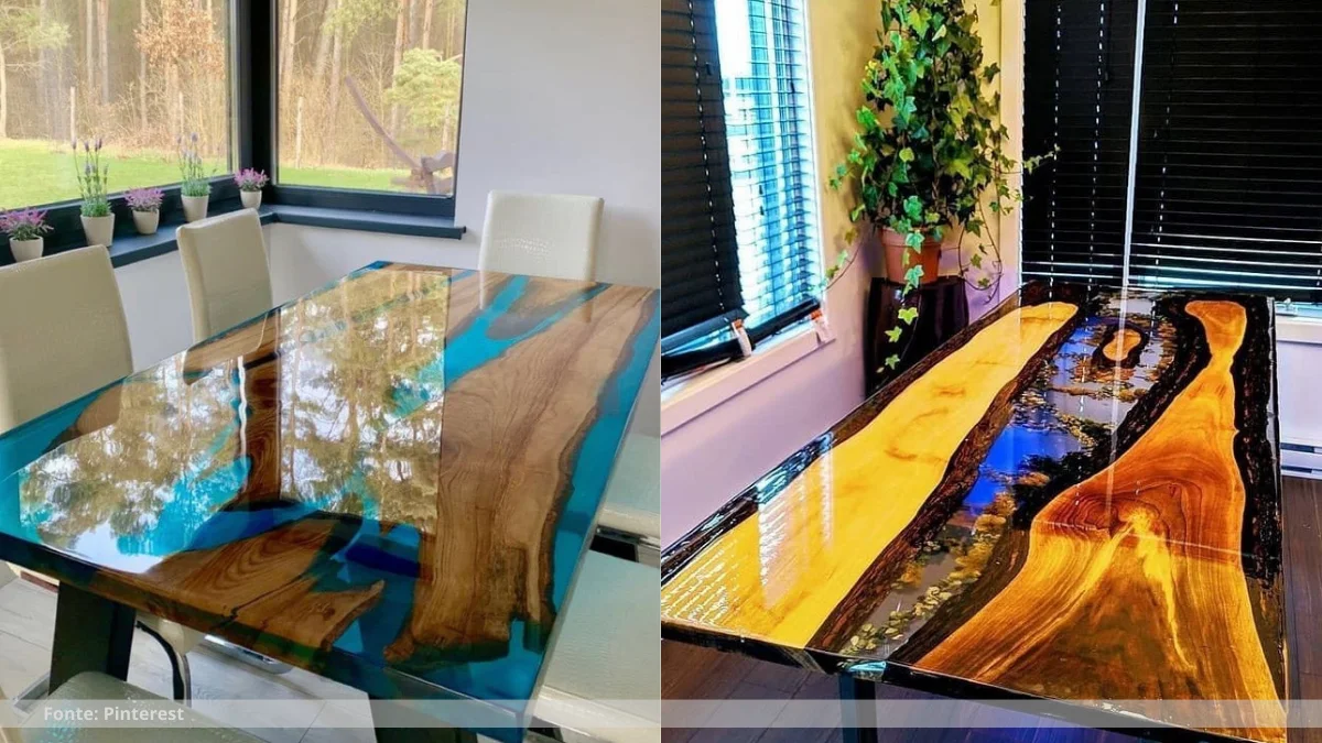 Mesas de madeira com resina Mesas de madeira com resina