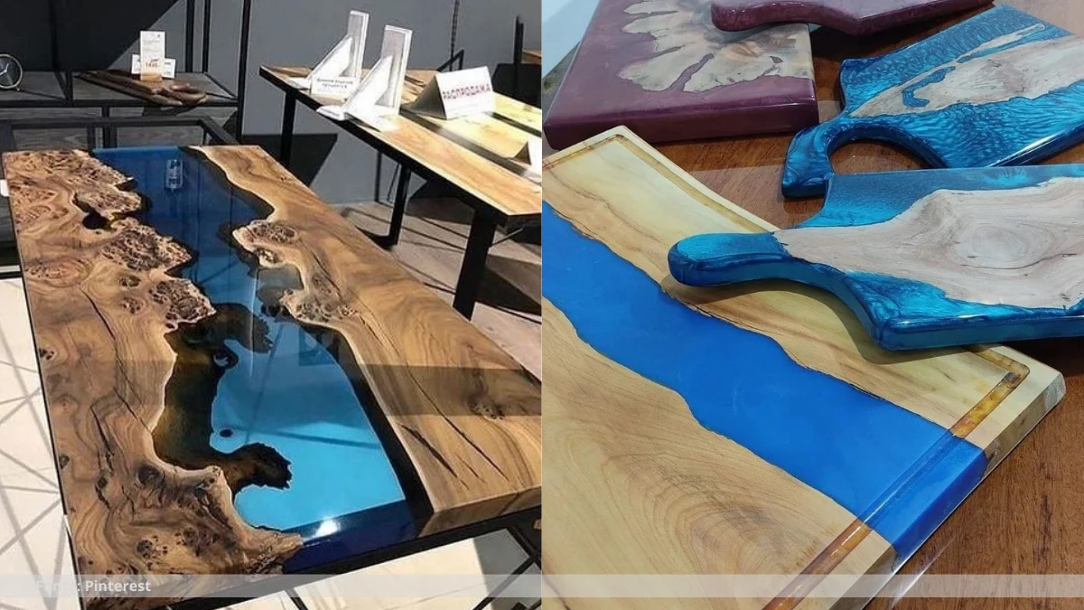 Mesas de madeira com resina Mesas de madeira com resina