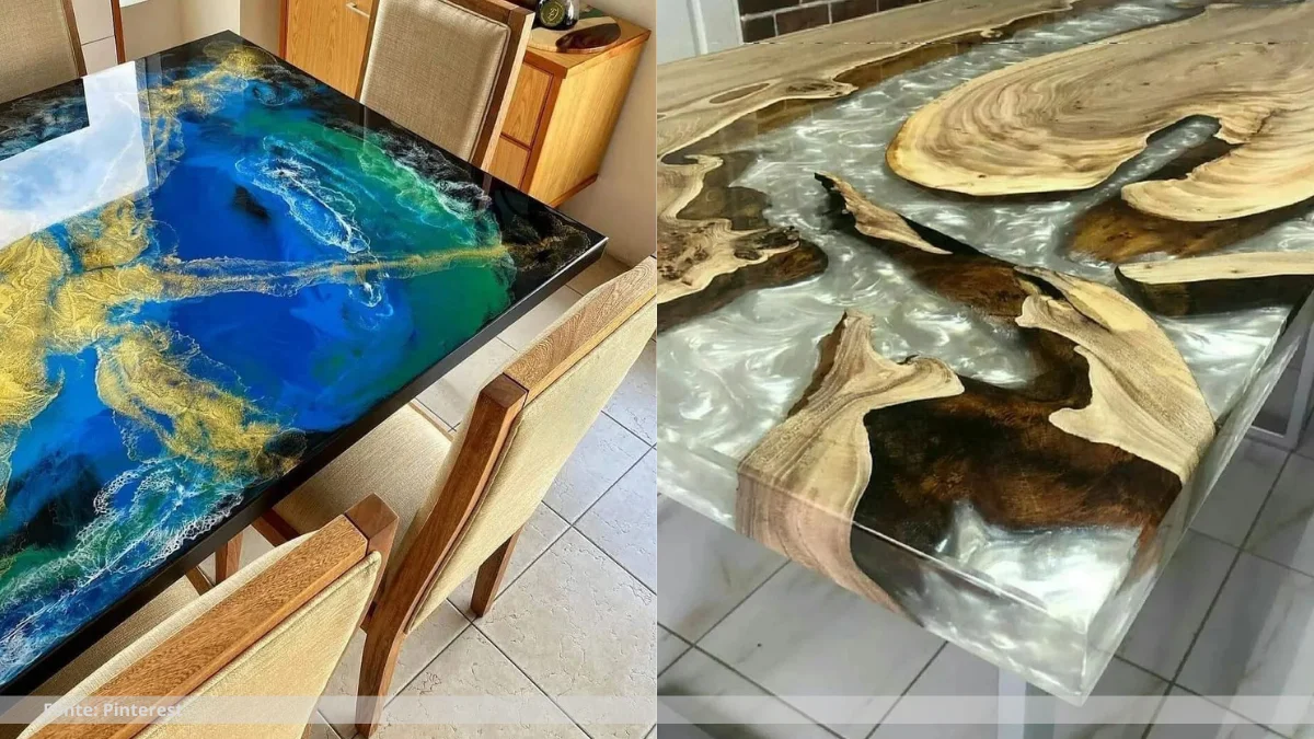 Mesa madeira e resina