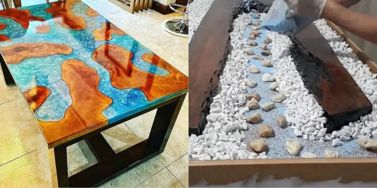 Mesa de centro rustica com resina