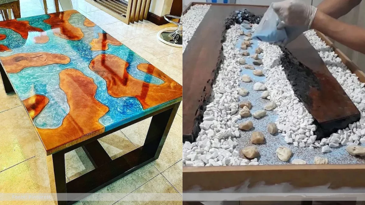 Mesa de centro rustica com resina