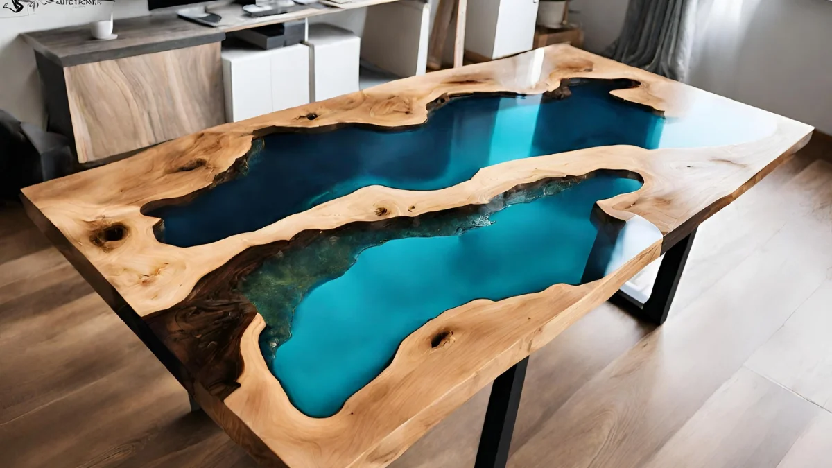 Mesa de centro de madeira com resina