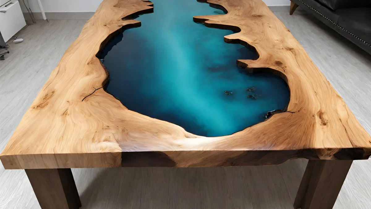 Mesa de centro de madeira com resina