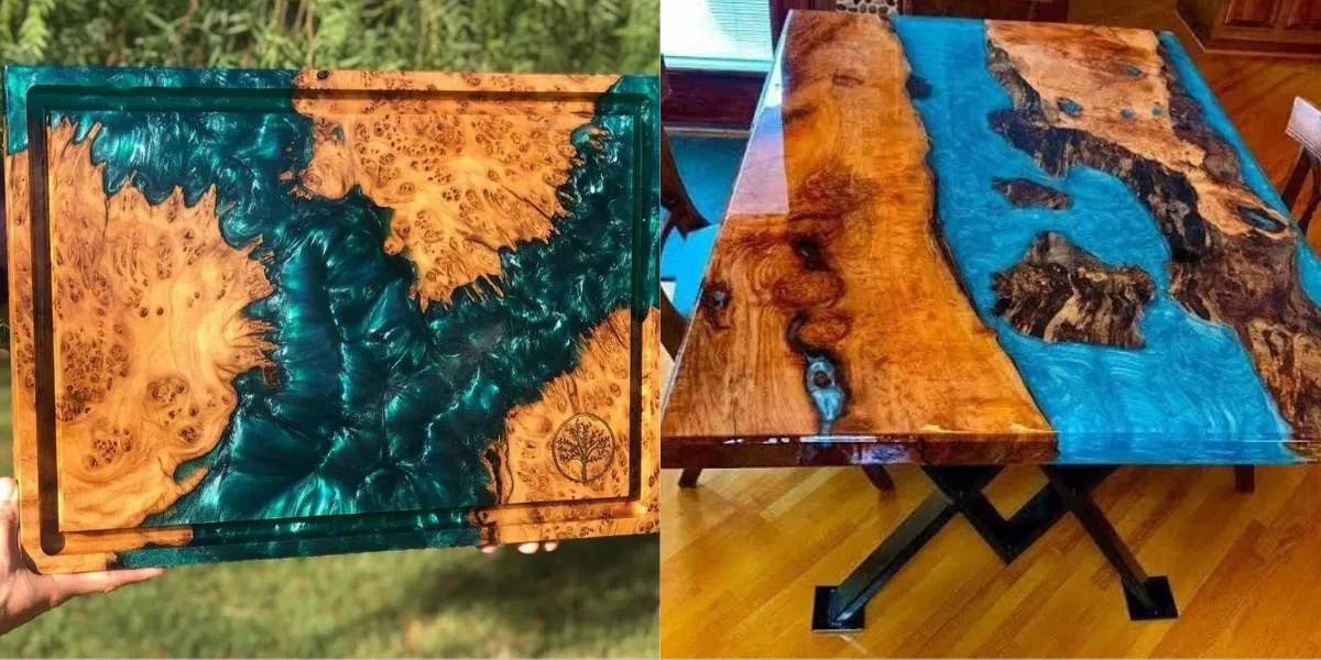 Mesa resinada com base de metal