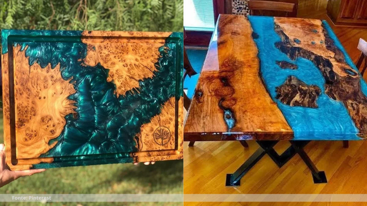 Mesa resinada com base de metal