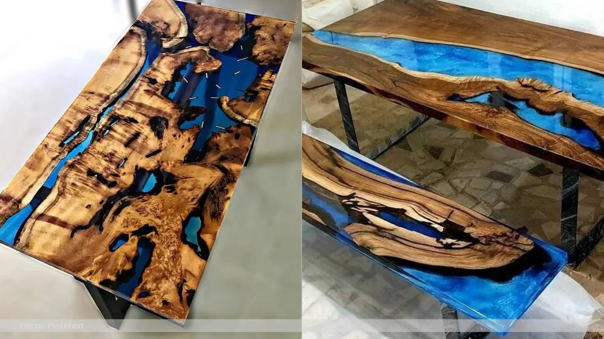 Mesa resinada com base de metal