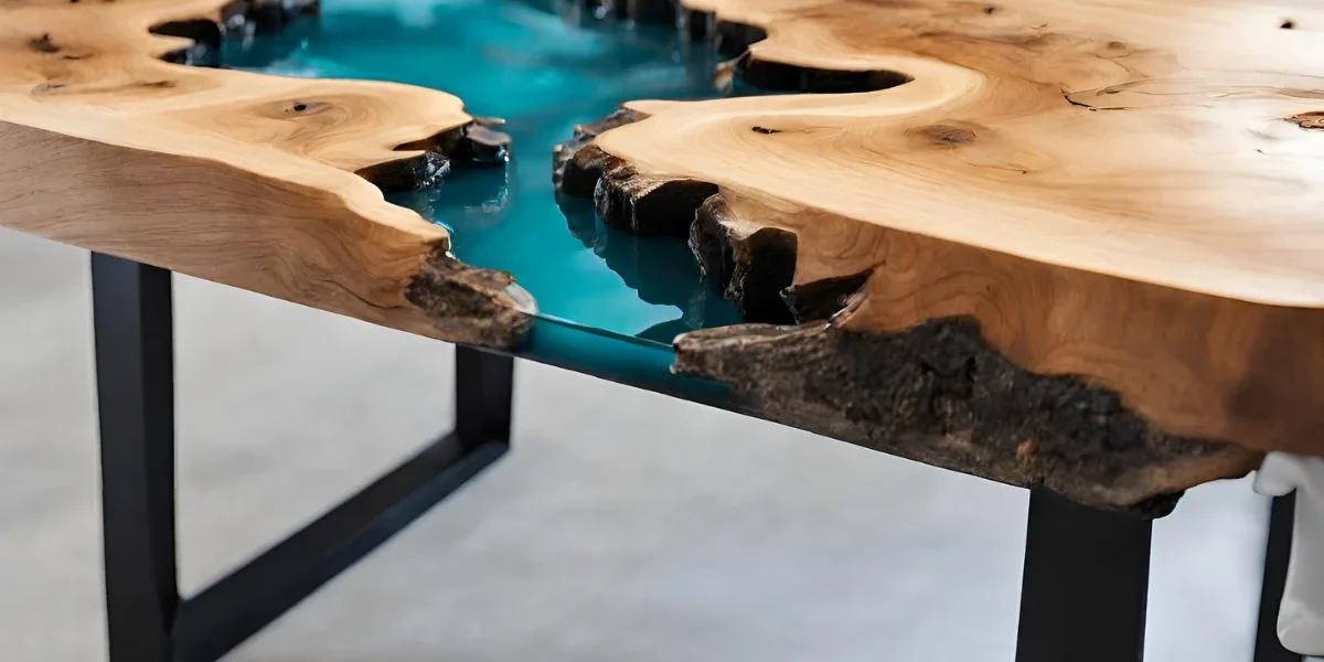 Mesa resinada com acabamento brilhante