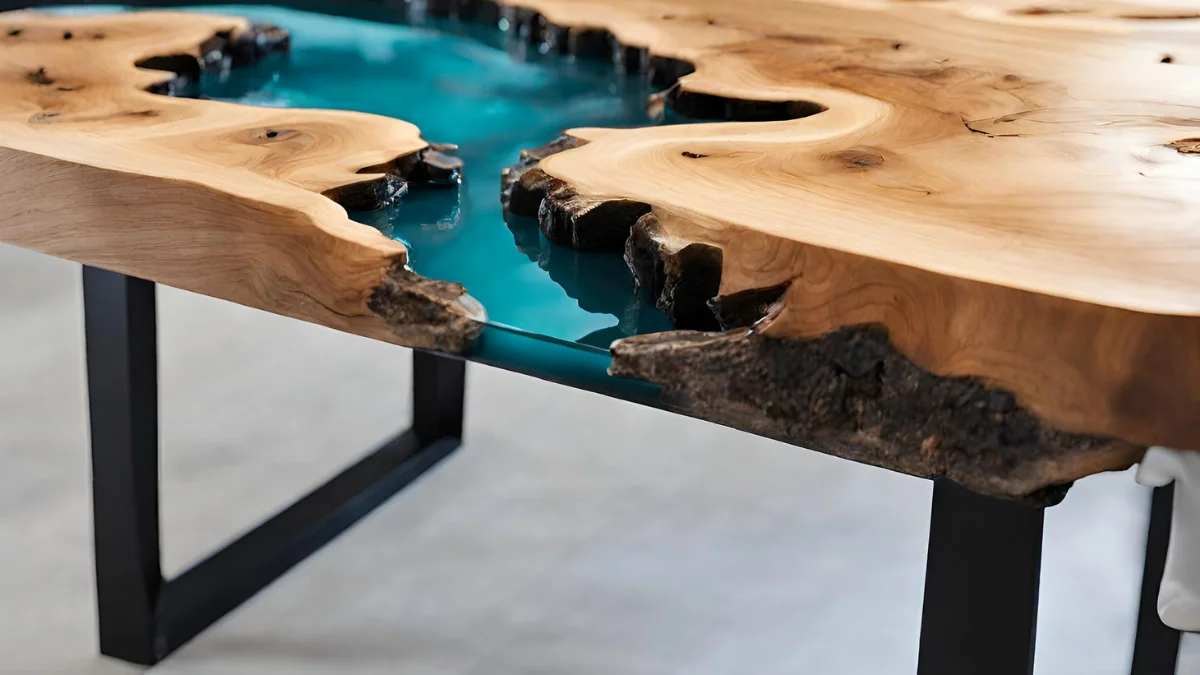 Mesa resinada com acabamento brilhante