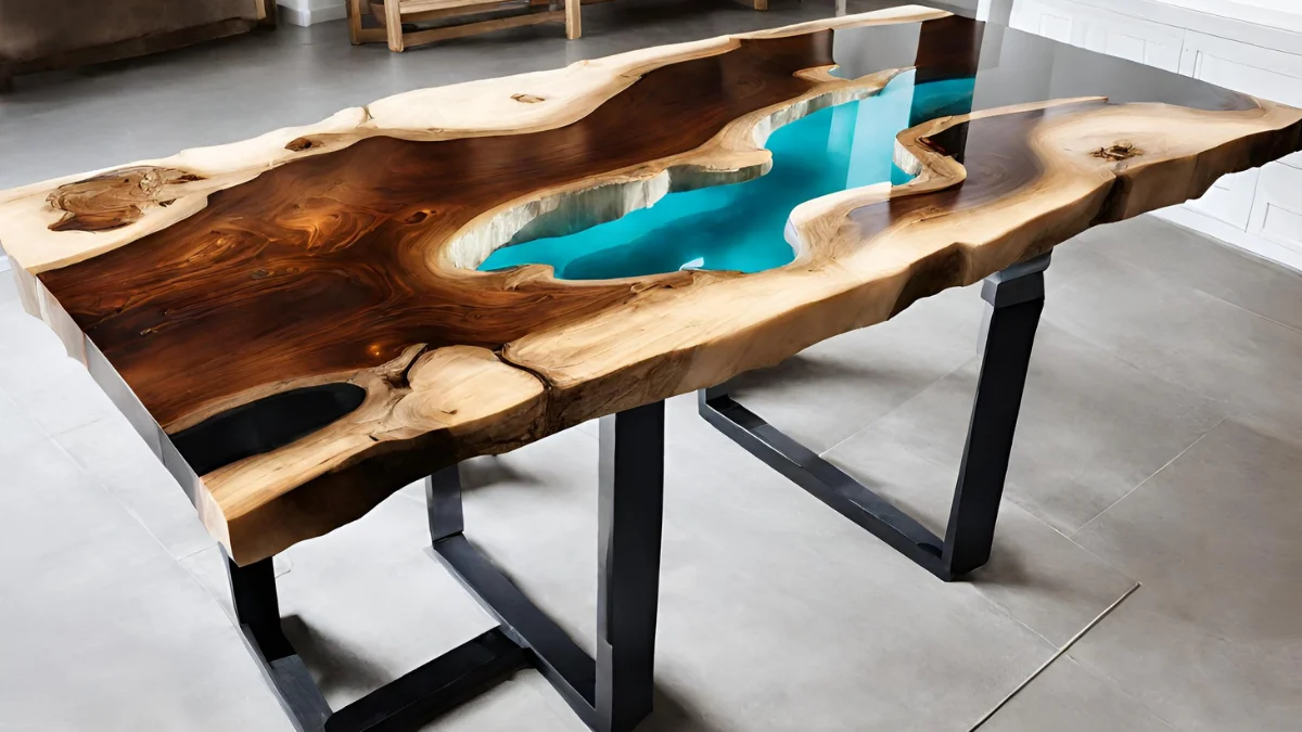 Mesa resinada com acabamento brilhante