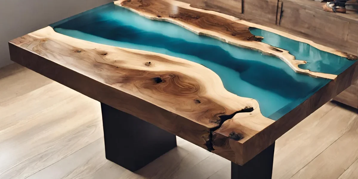 Mesa resinada com iluminação