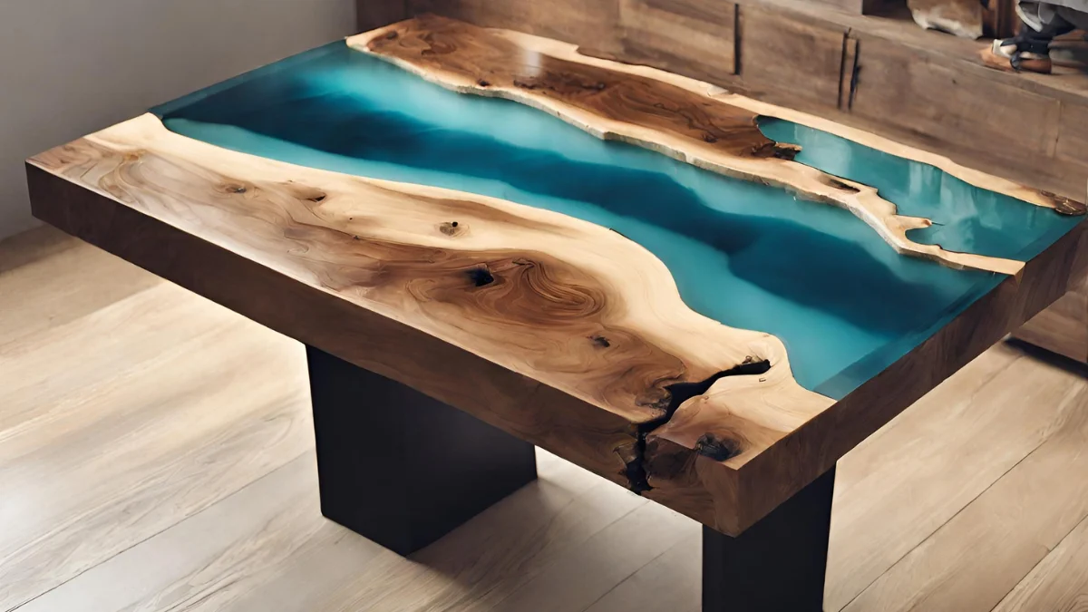 Mesa resinada com iluminação