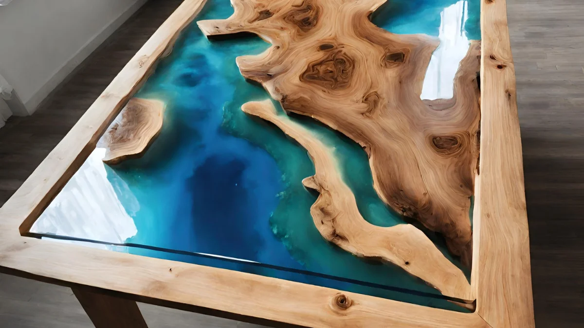 Mesa resinada com iluminação