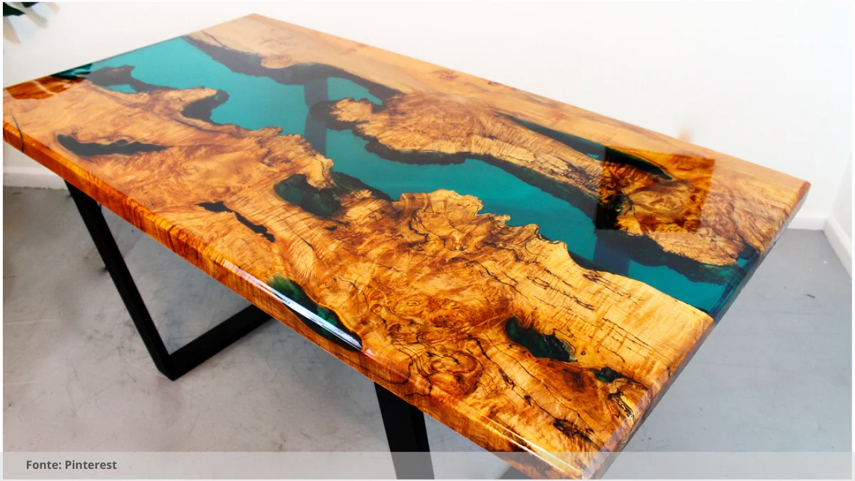 Mesa resinada com efeito tridimensional