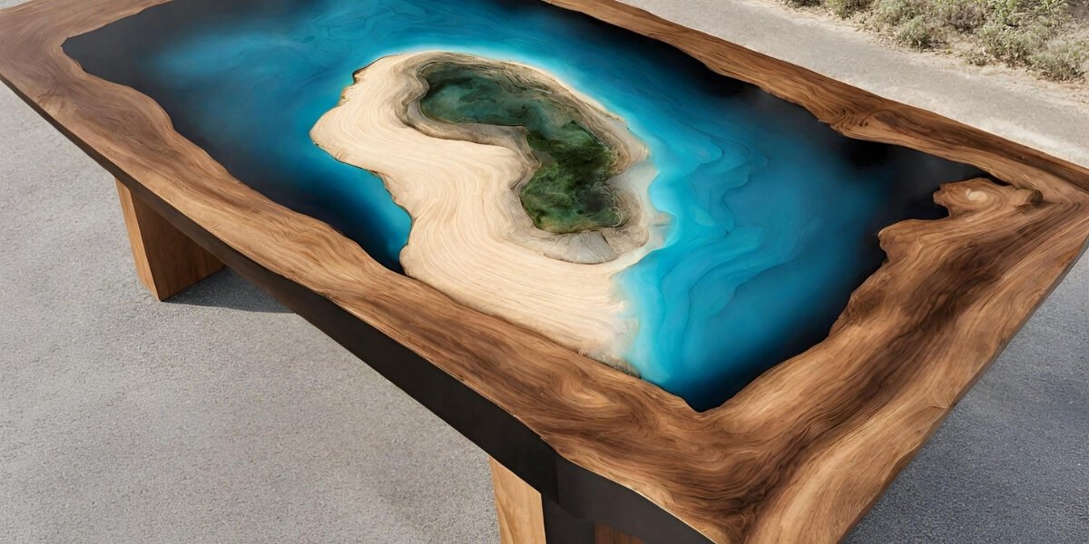 Marceneiro que trabalha com mesa de resina