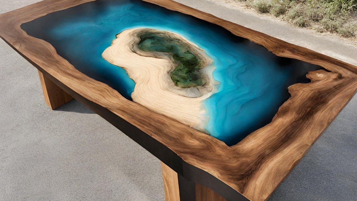 Marceneiro que trabalha com mesa de resina