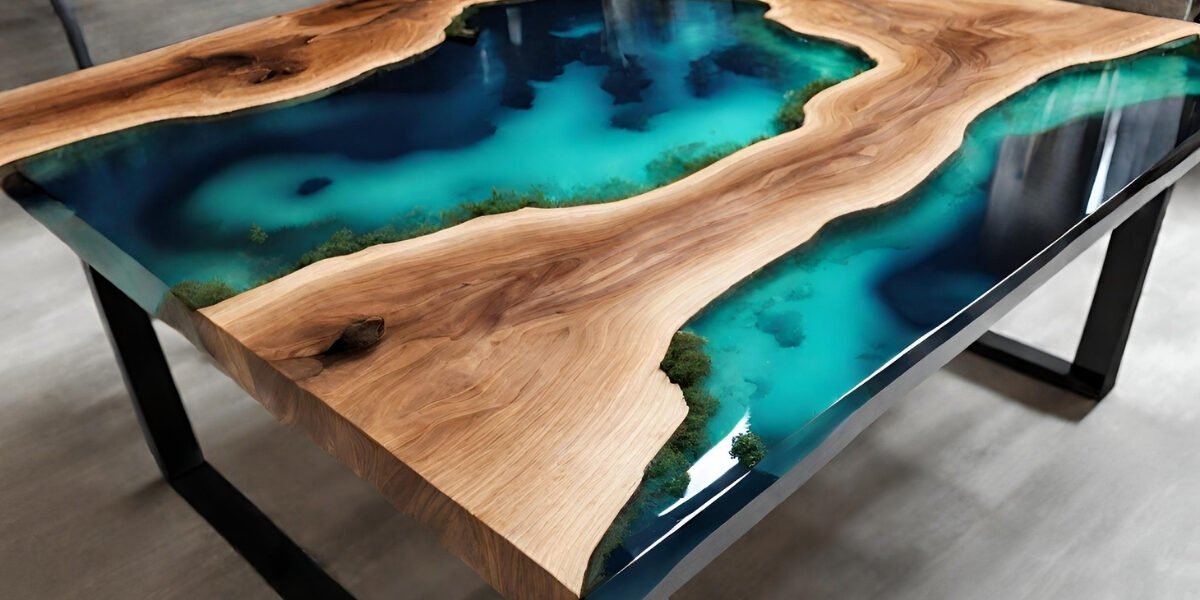 Resina em tampo de mesa de madeira