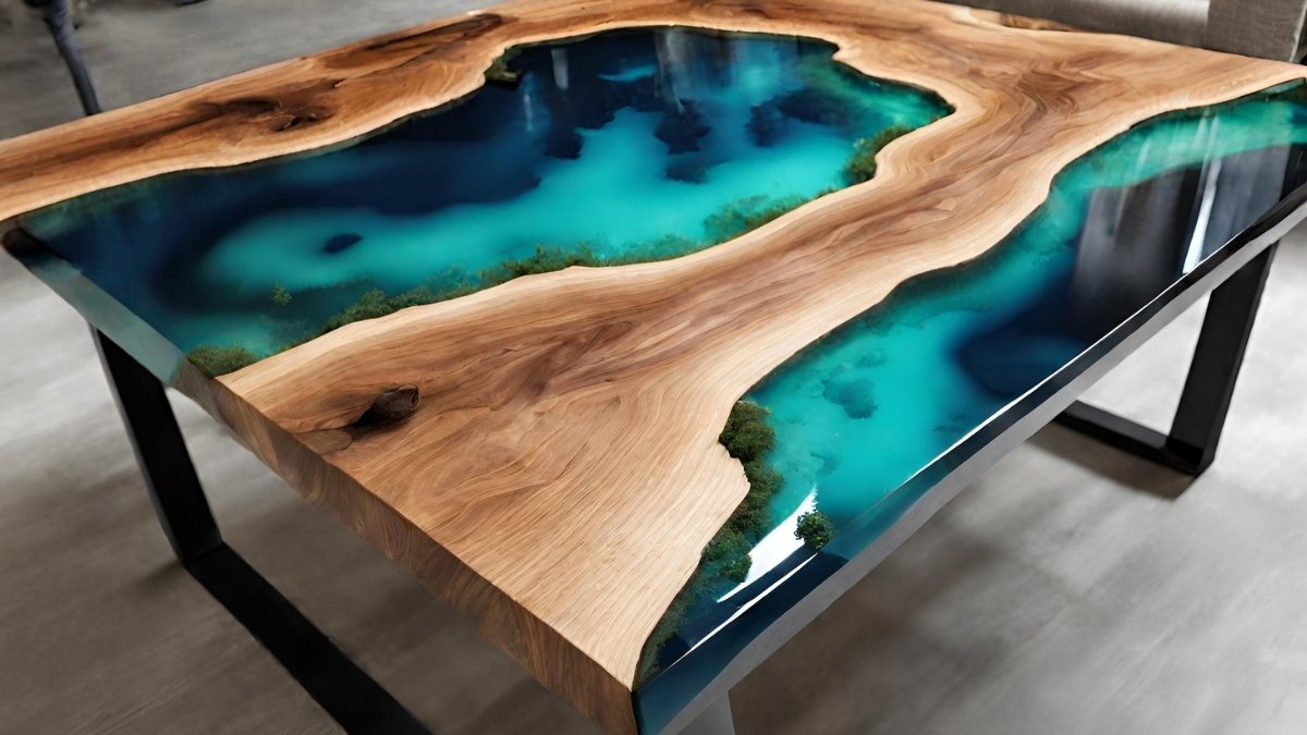 Resina em tampo de mesa de madeira
