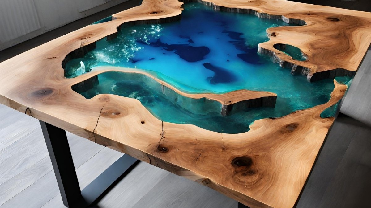 Marceneiro que trabalha com mesa de resina