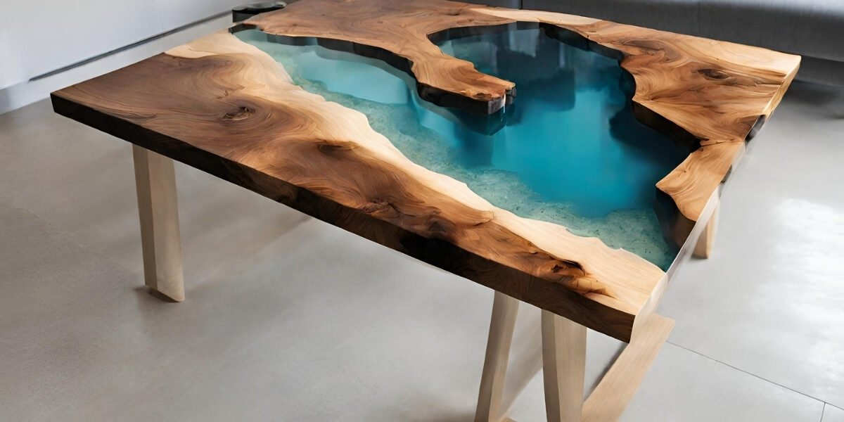 Aplicação de resina em mesa de madeira