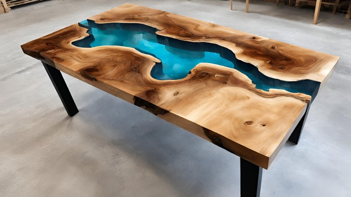 Mesa de madeira rustica com resina