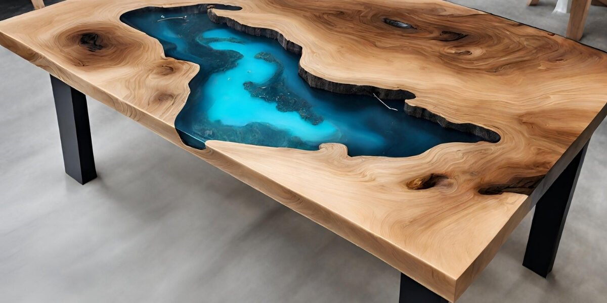 Mesa de madeira com resina epox