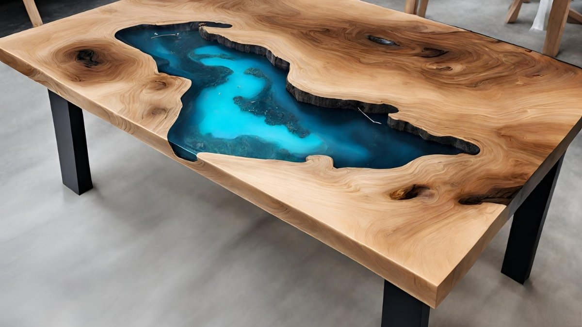 Mesa de madeira com resina epox Mesa de madeira com resina epox