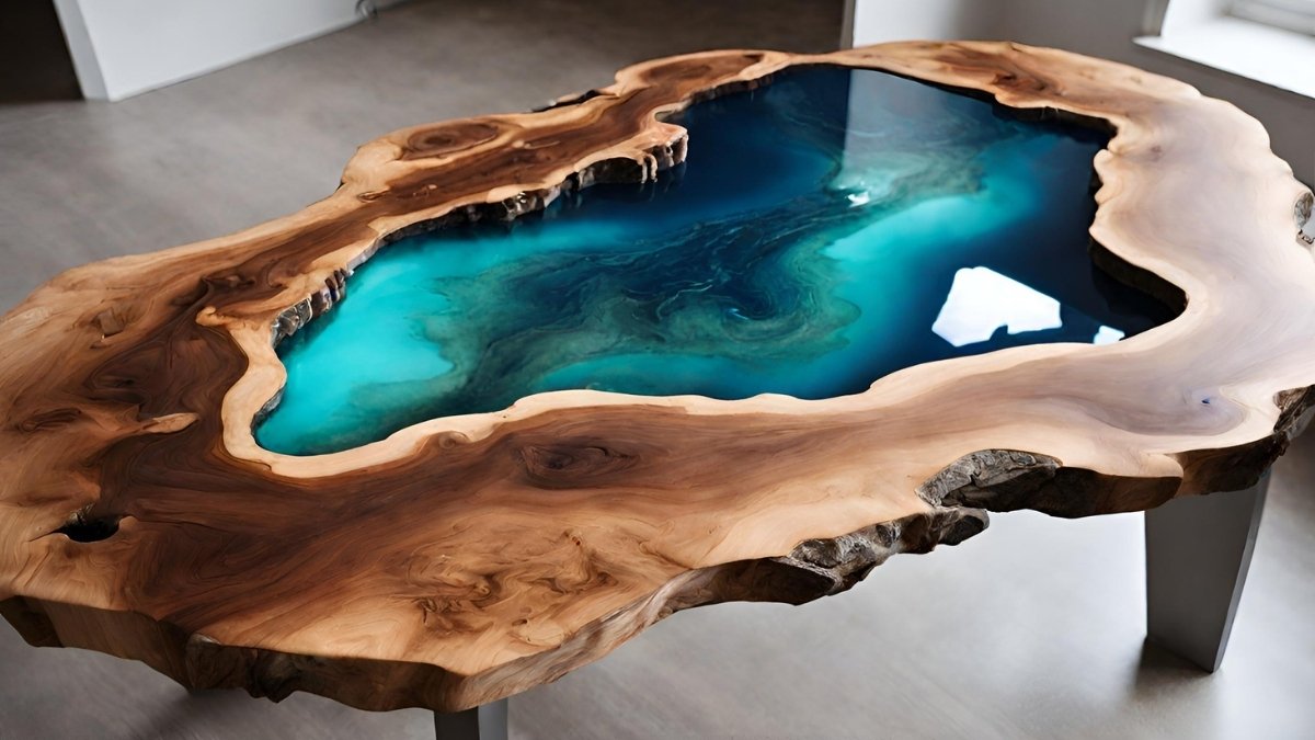 Mesa de madeira com resina epox Mesa de madeira com resina epox