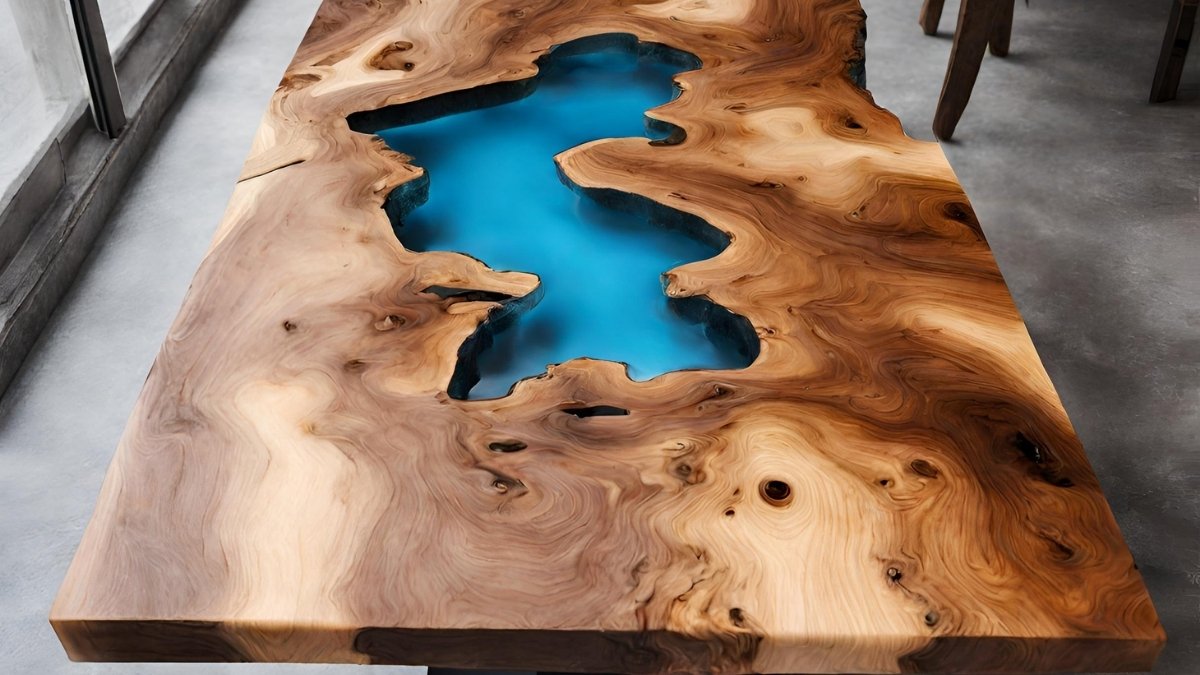 Mesa de madeira com resina acrílica