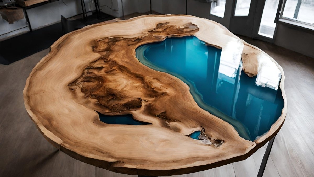 Mesa de madeira rustica com resina