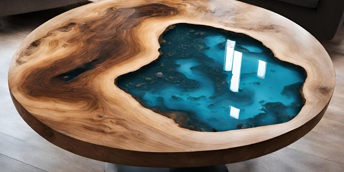 Mesa de tronco de arvore com resina