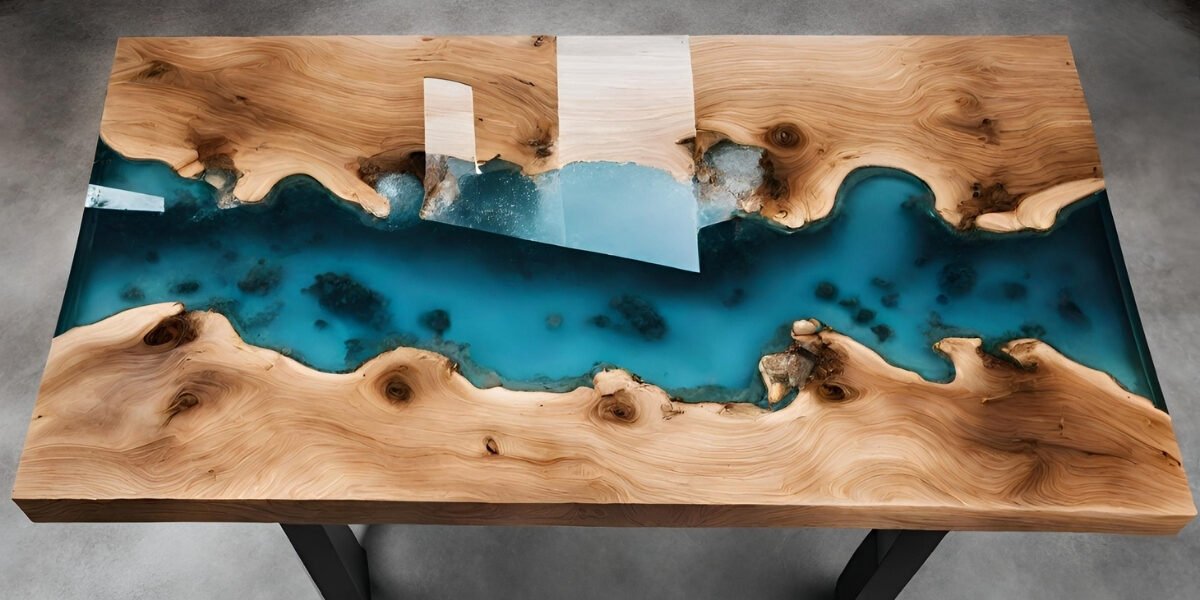 Mesas de madeira e resina