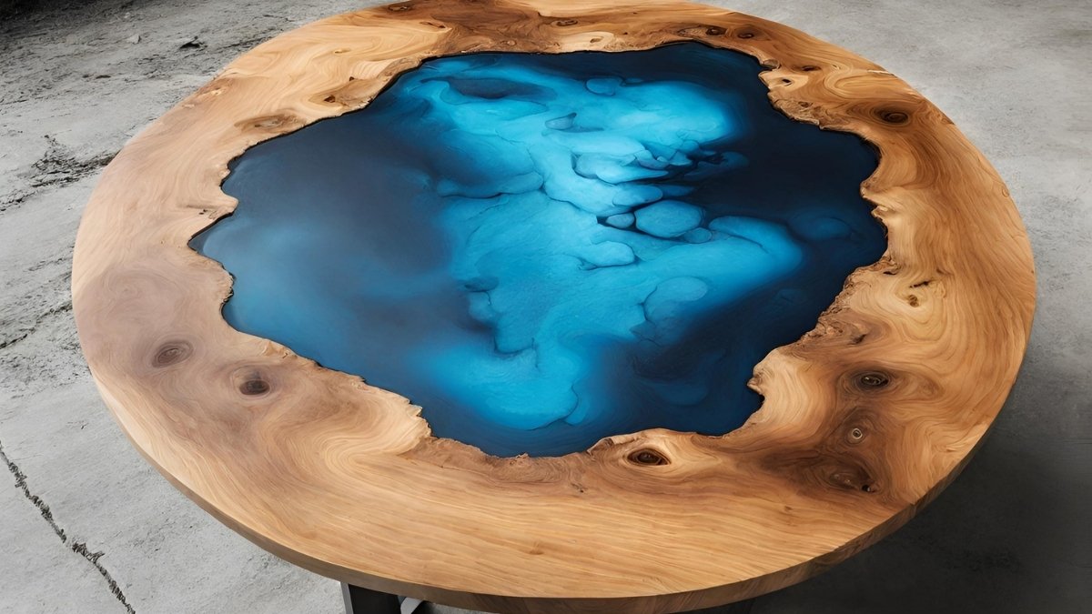 Mesa de madeira com resina epóxi