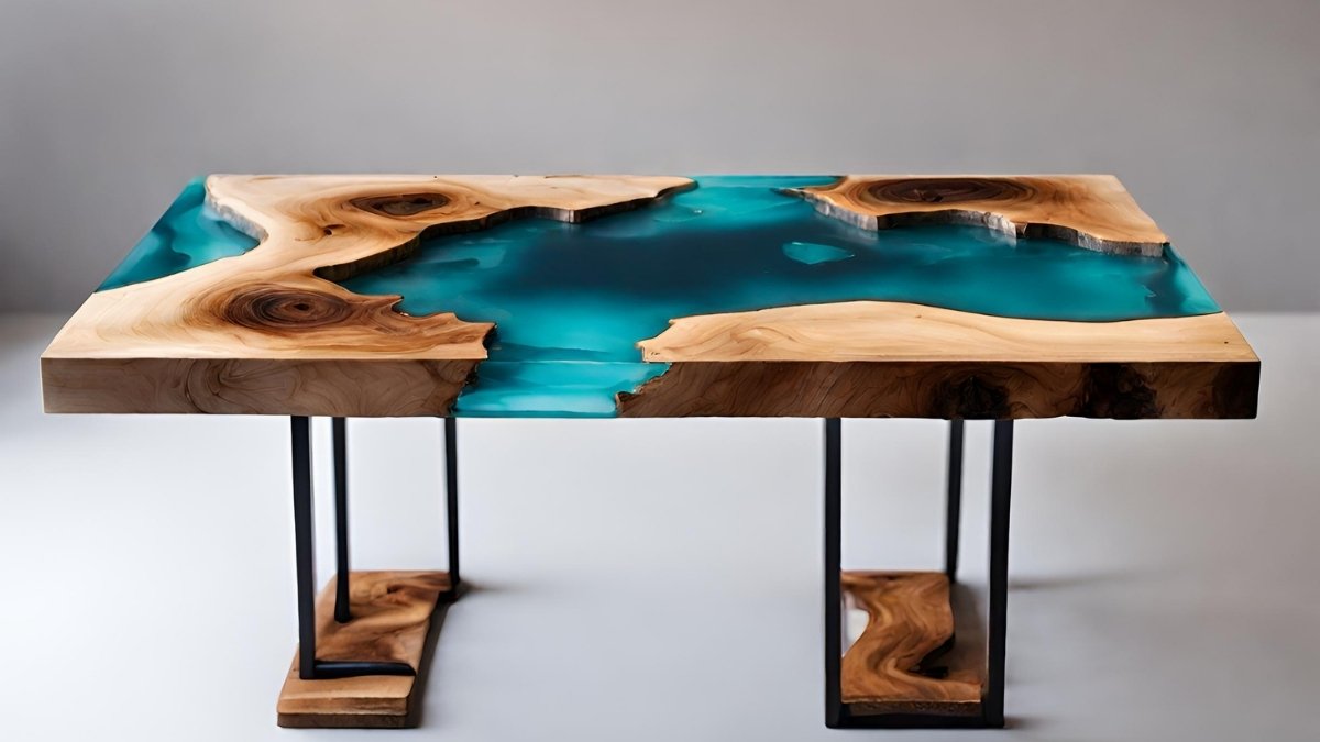 Mesa de tronco de árvore com resina