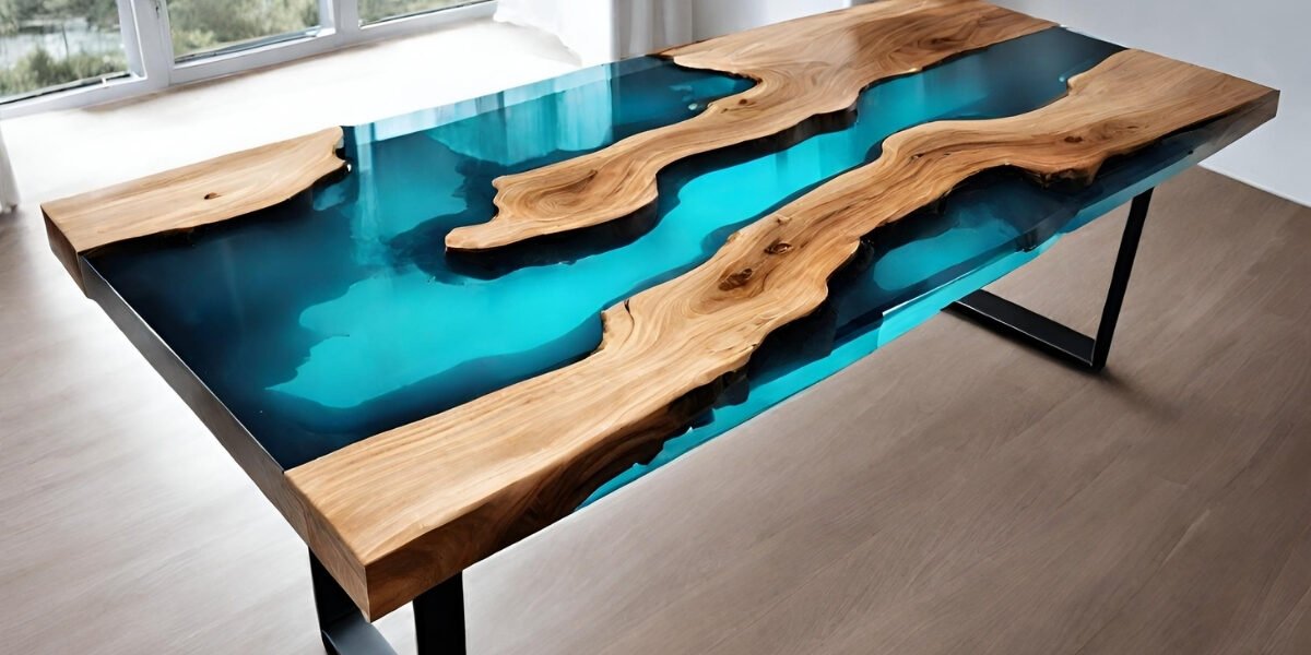 Mesa de arvore com resina