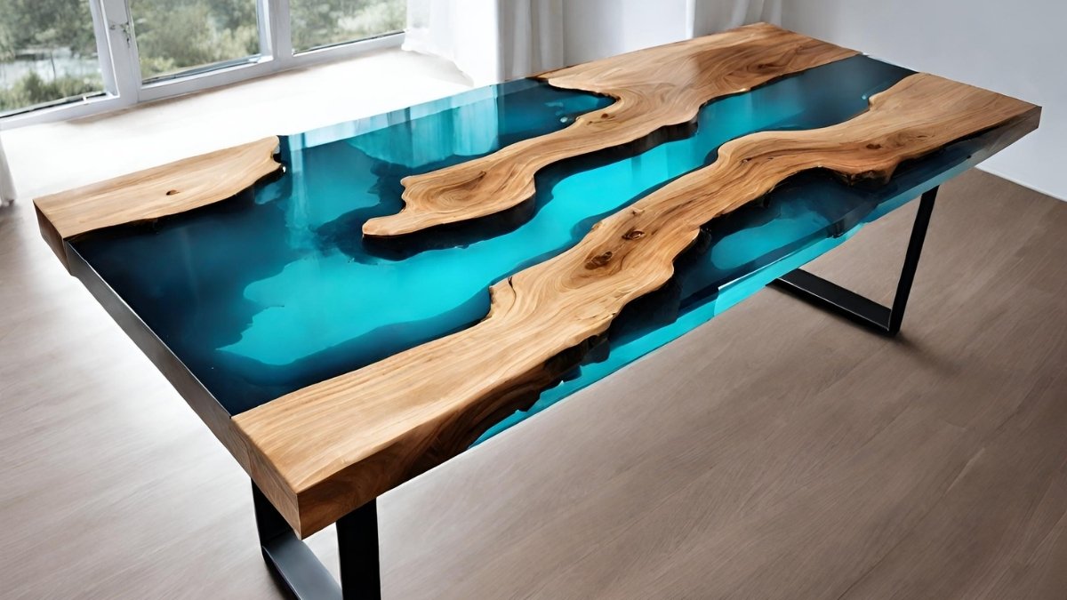 Mesa de arvore com resina