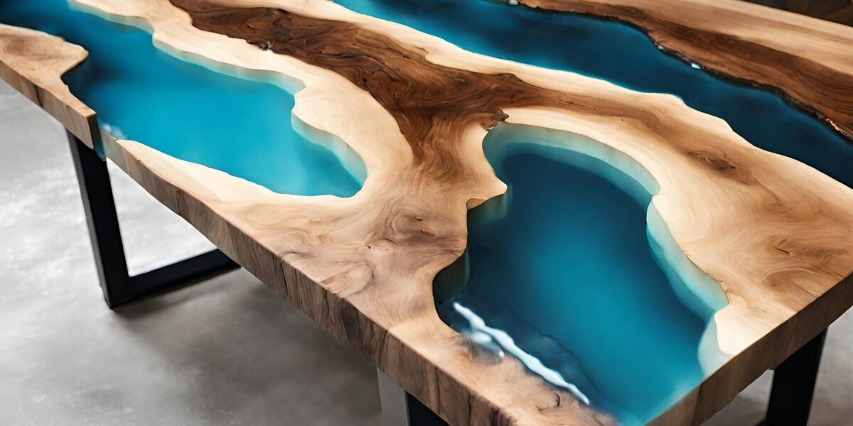 Mesa de madeira com resina epoxi