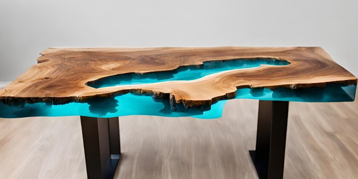 Mesa de madeira com resina epóxi