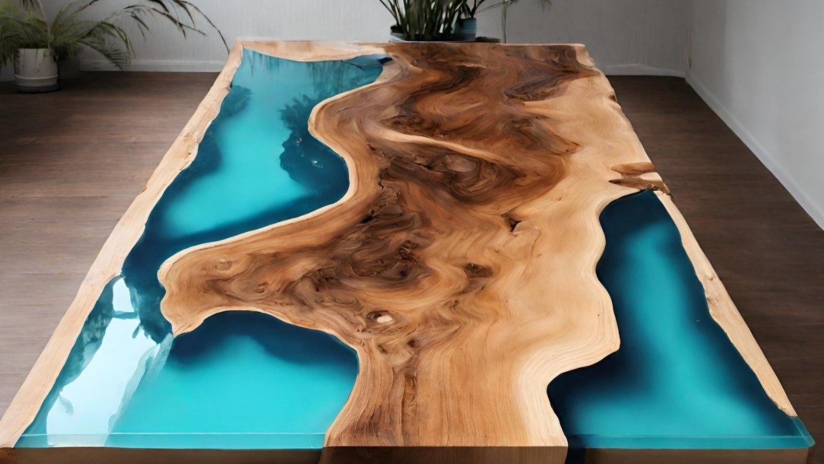 Mesa de tronco de árvore com resina